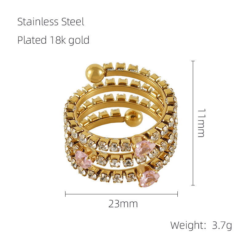 Wholesale Stainless Steel Rings 18k Full Diamond Multi-layer Open Adjustable Rings ACC-RS-ZhongXin006