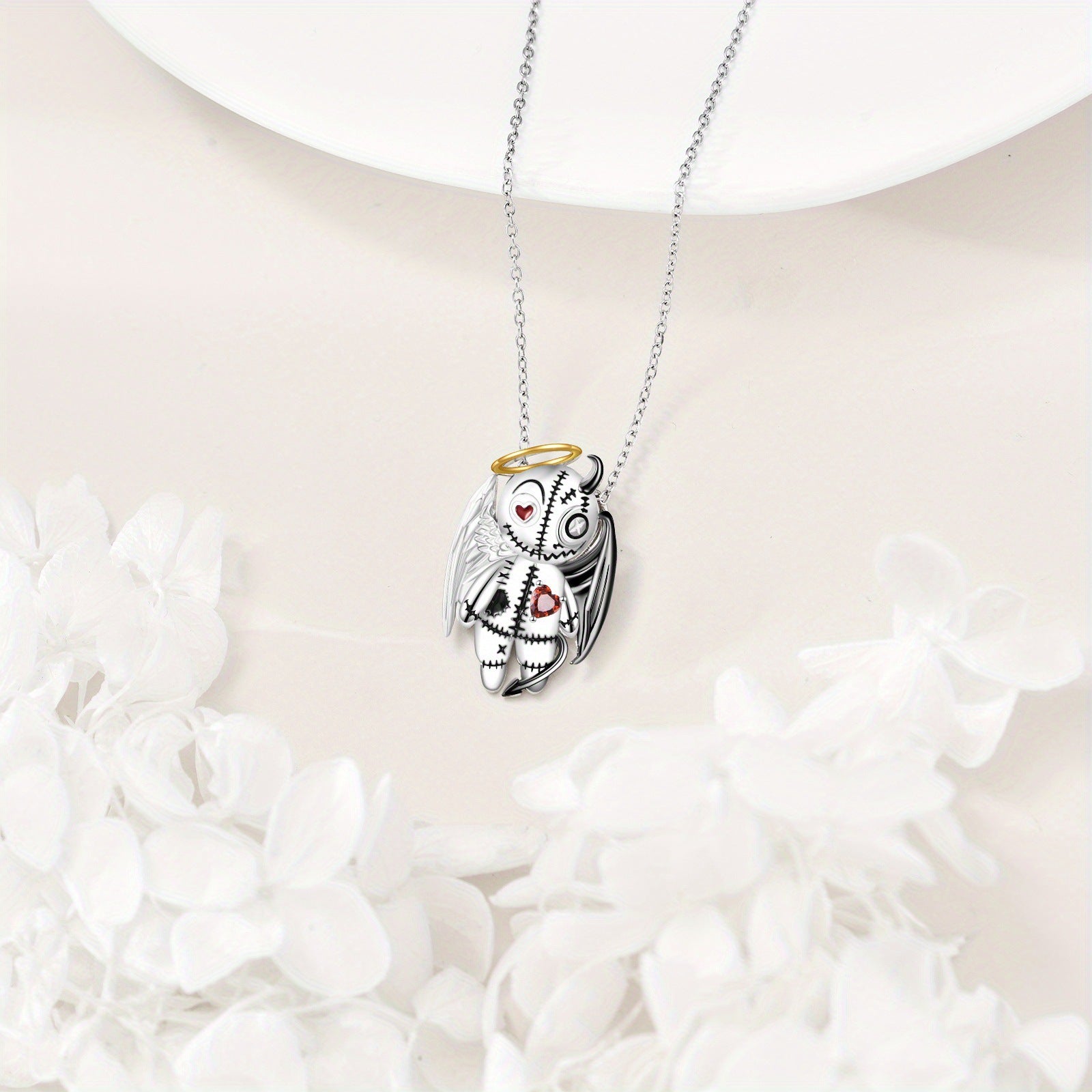 Wholesale  Angel and Devil Splicing Necklace Creative Pendant Voodoo Doll Horror Clavicle Chain