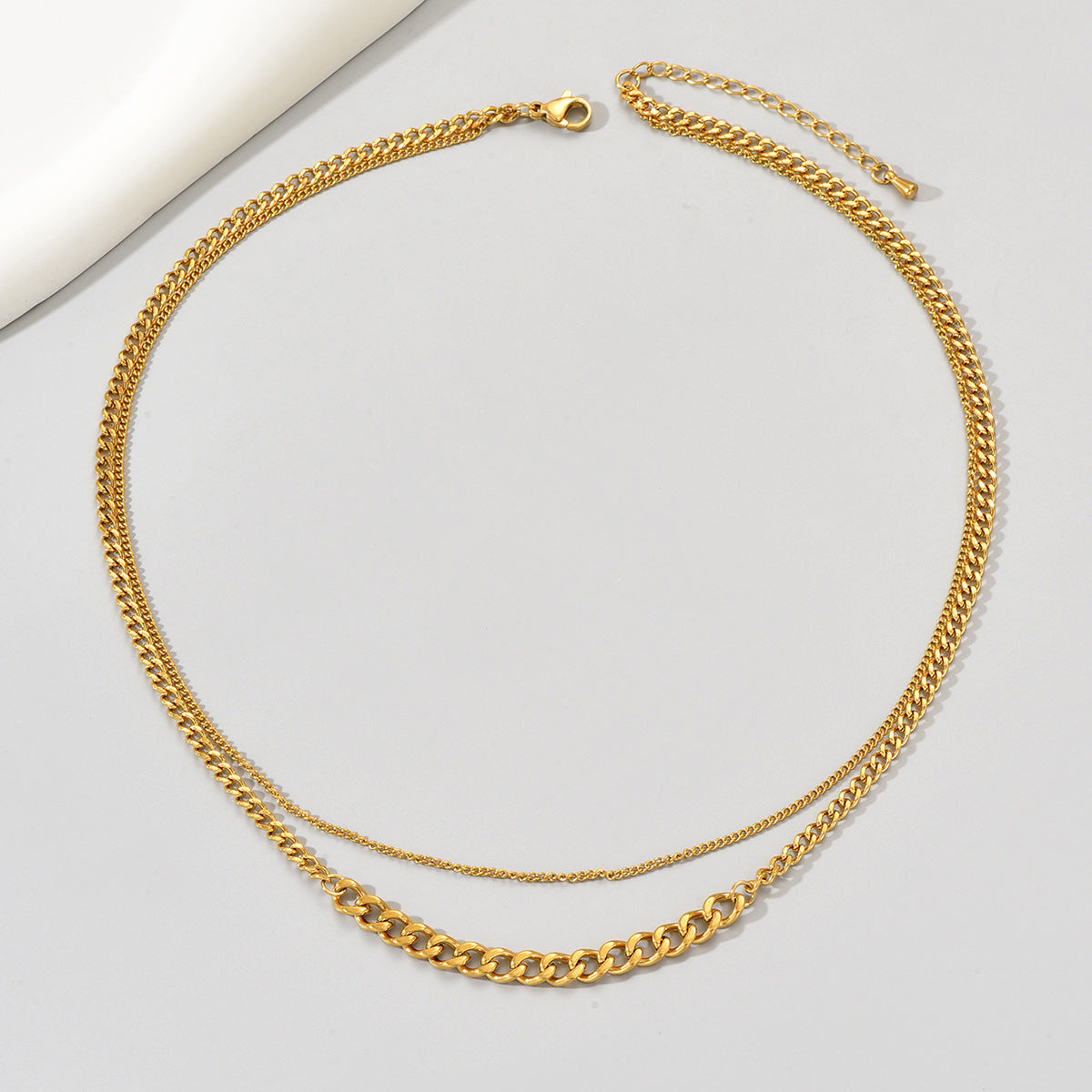 Wholesale retro double layer stacking gold plated titanium steel thick chain