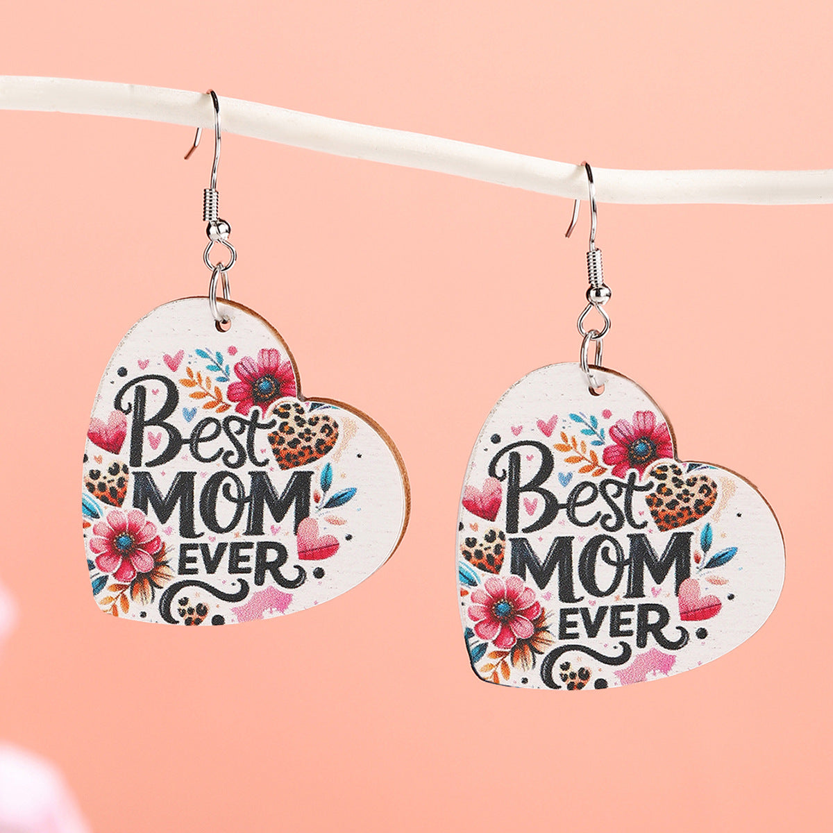 Wholesale Mothers Day Wooden Earrings MOM Butterfly Bouquet Earrings