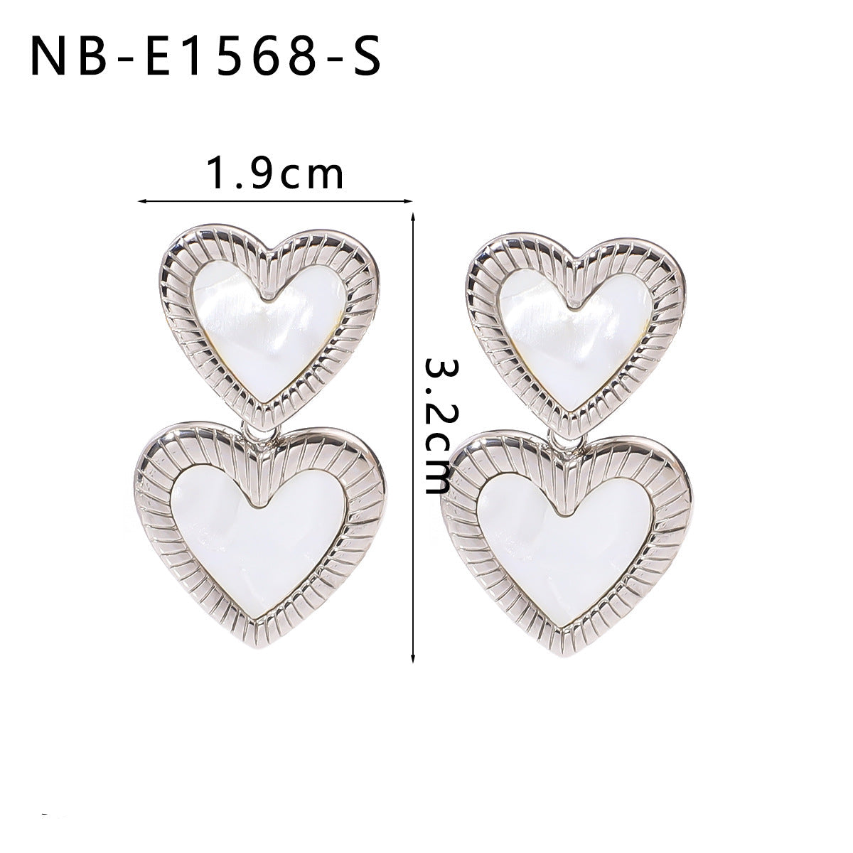 Wholesale love-shaped simple heart double-layer pendant white shell stainless steel earrings