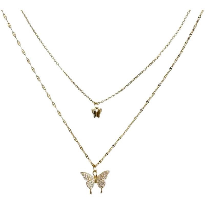 Wholesale Double Layer Butterfly Necklace Clavicle Chain Choker Necklace ACC-NE-JiuS007