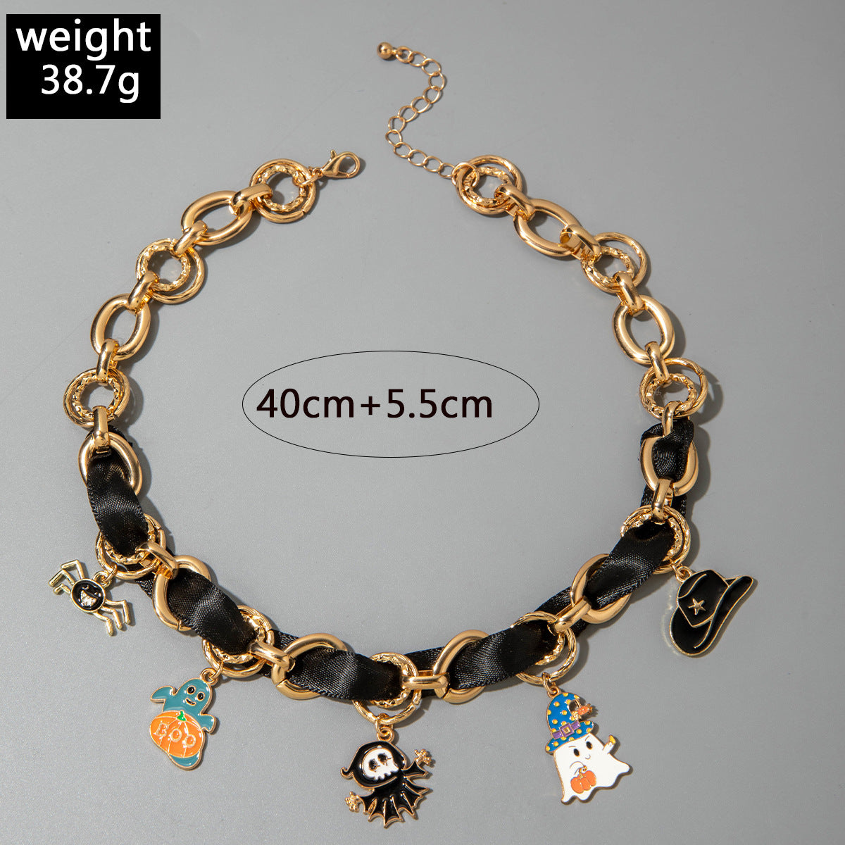 Wholesale Leather patchwork oil drip ghost  clavicle necklace