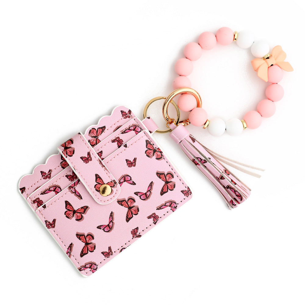 Wholesale  butterfly printed PU ladies Wristlet Keychain