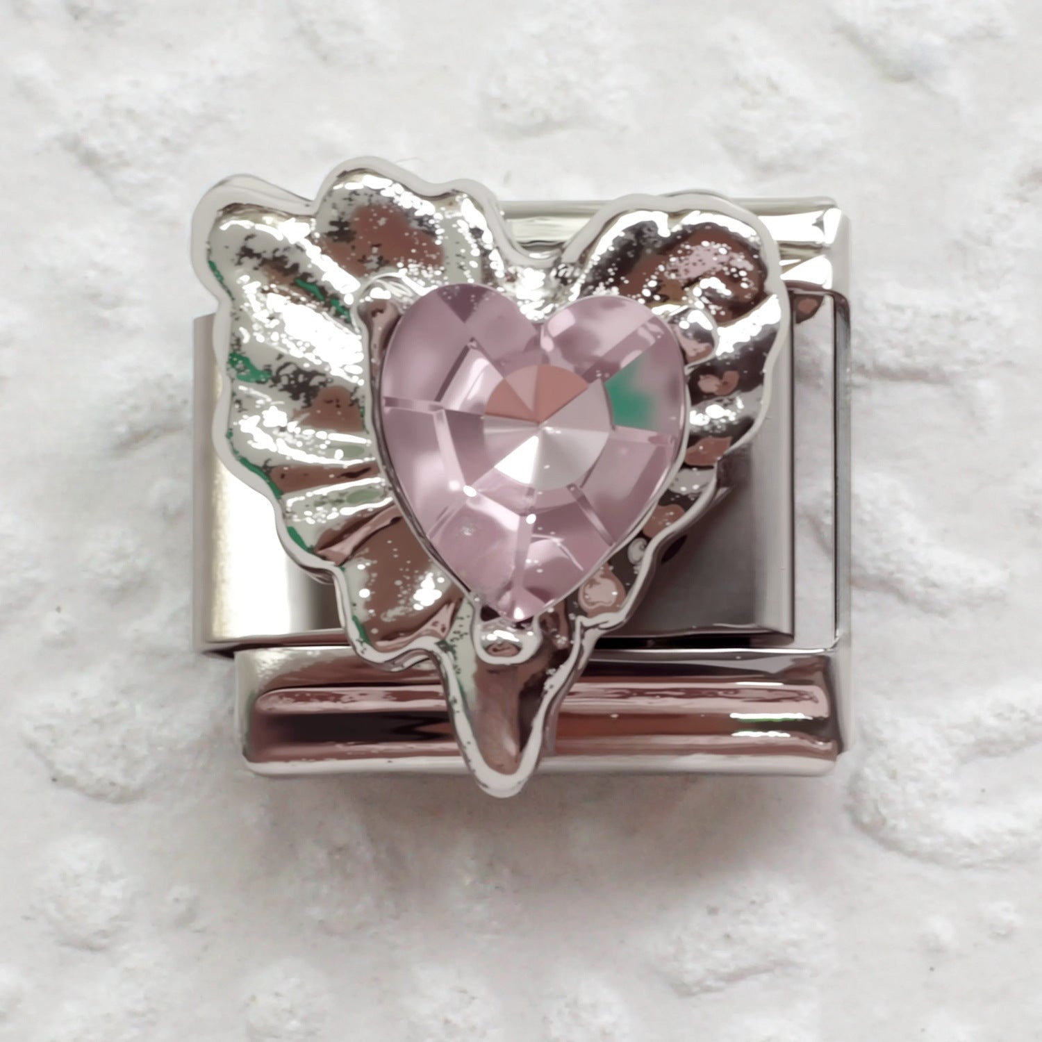 Wholesale Stainless Steel Pink Zirconia Italian Charm Bracelet Heart Shape DIY Accessory for Everyday Wear Gift