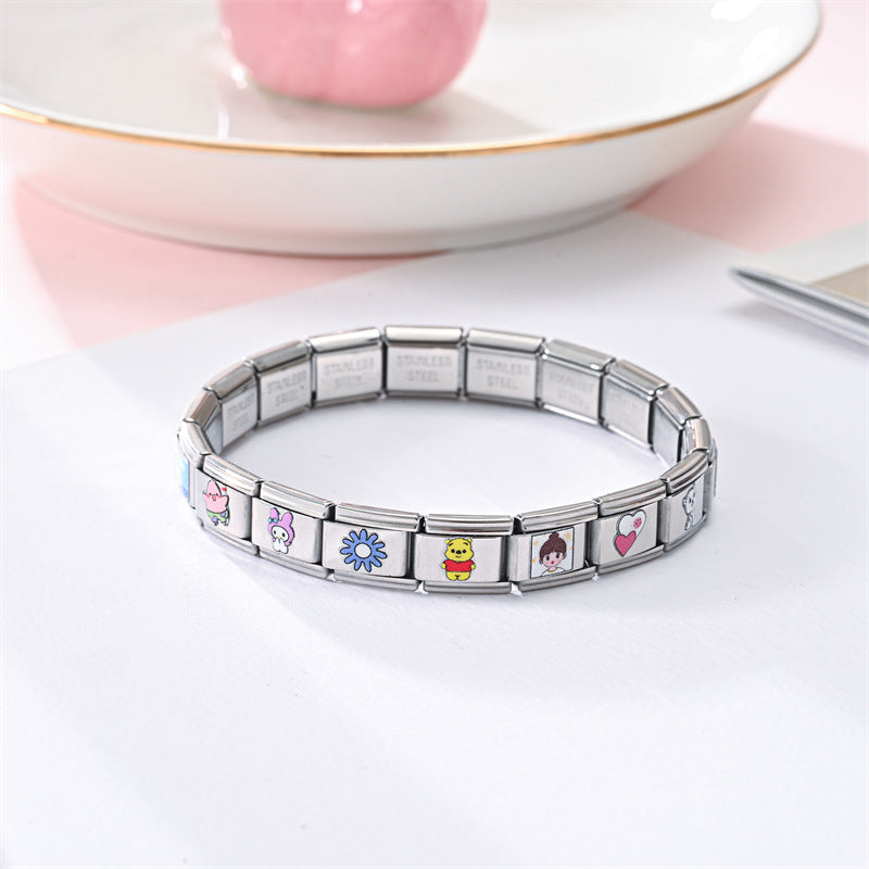Wholesale Stainless Steel Modular Elastic Bracelet Square Train Card Printed Fashion Accessory