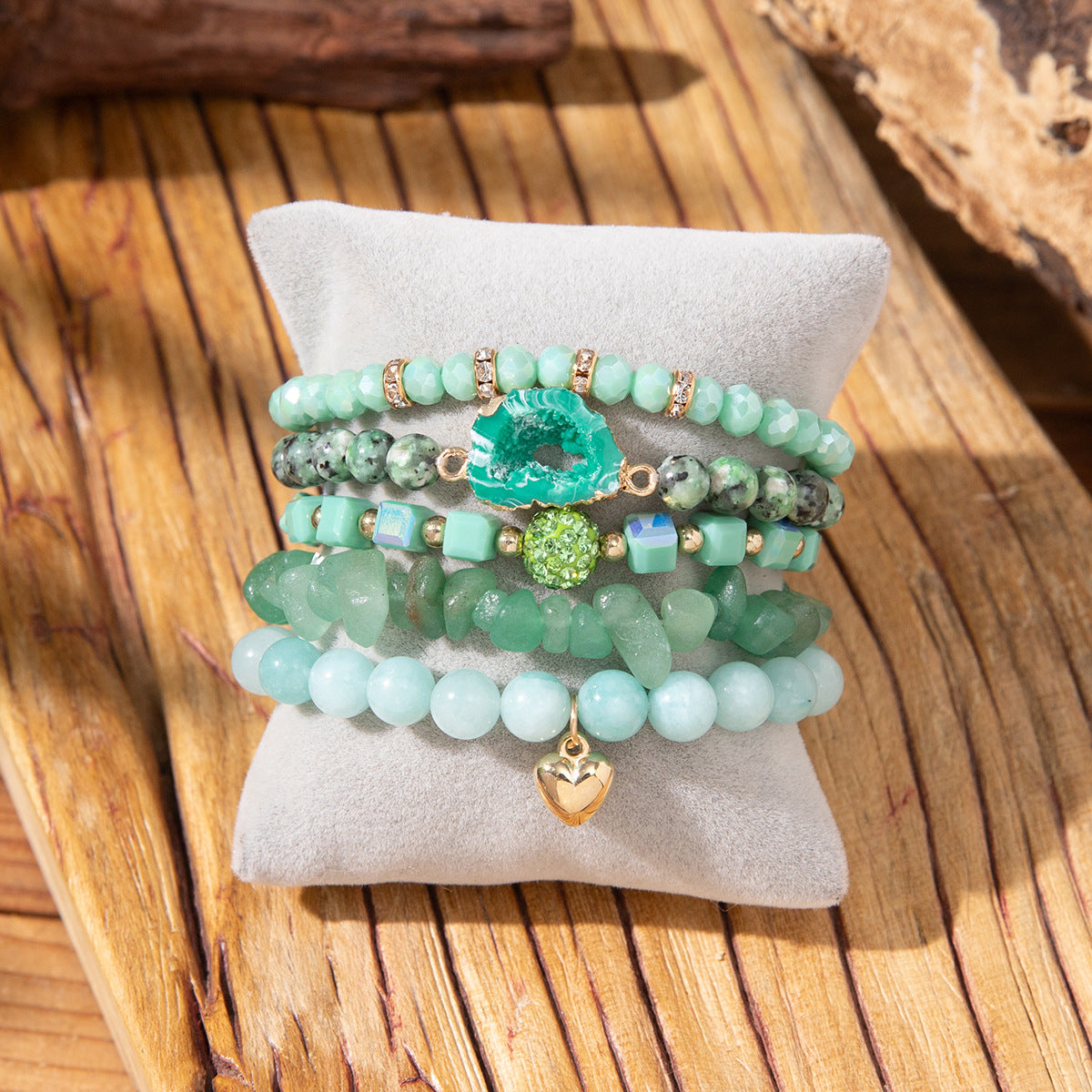 Wholesale 5pcs/set Crushed Rose Quartz Bohemian Beaded Bracelet Set