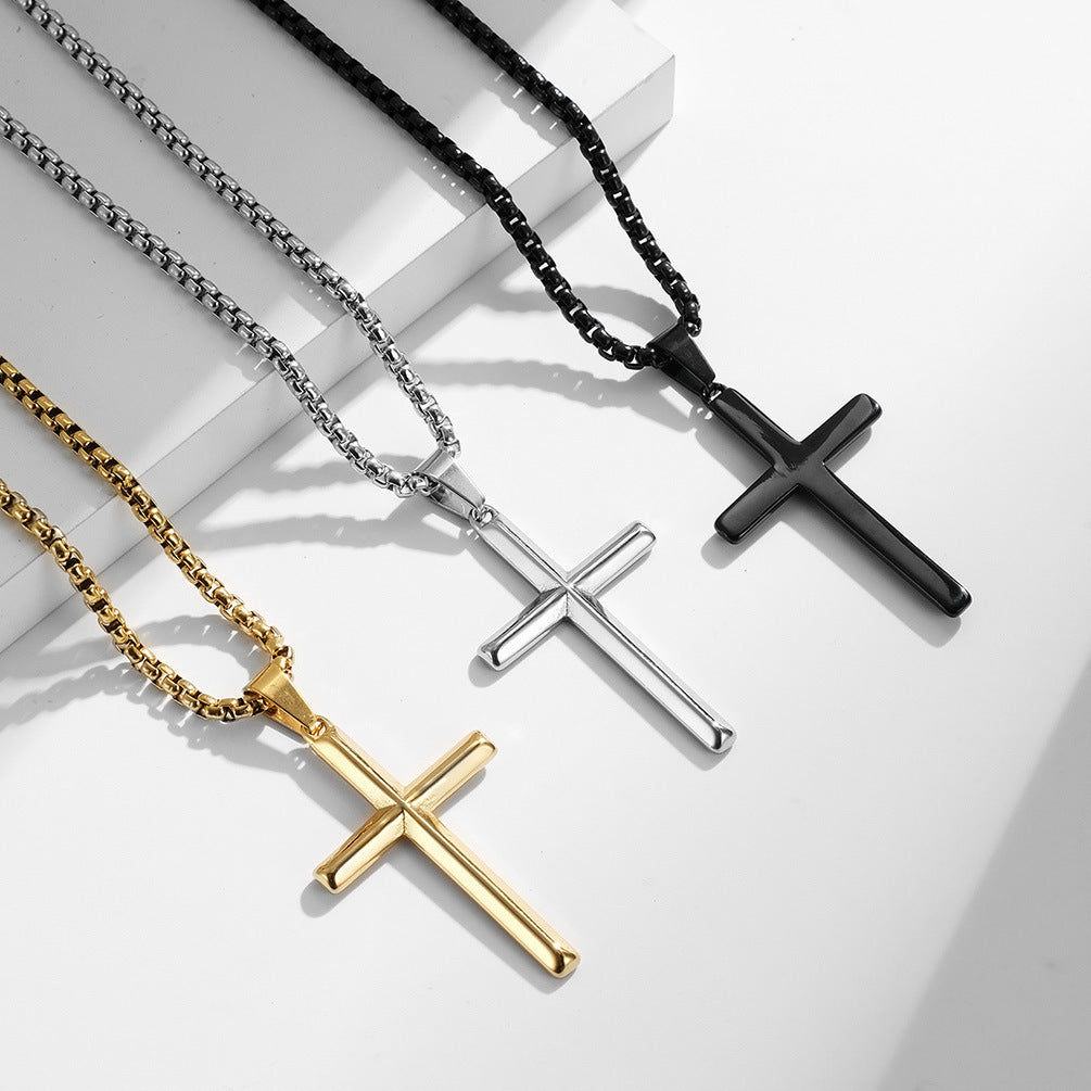 Wholesale Hip Hop Rhombus Cross Pendant Necklace Stylish Titanium Steel Jewelry Accessory for Men and Women