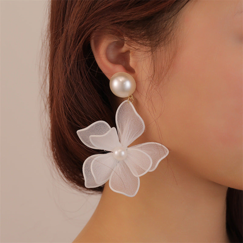 Wholesale Double-layer Silk Screen Flower Three-dimensional Flower  Earrings