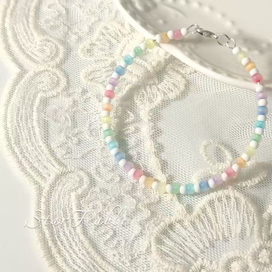 Wholesale Dopamine Rainbow Rice Bead Bracelet Glass Handmade Beads Trendy Jewelry Accessory For Women And Girls