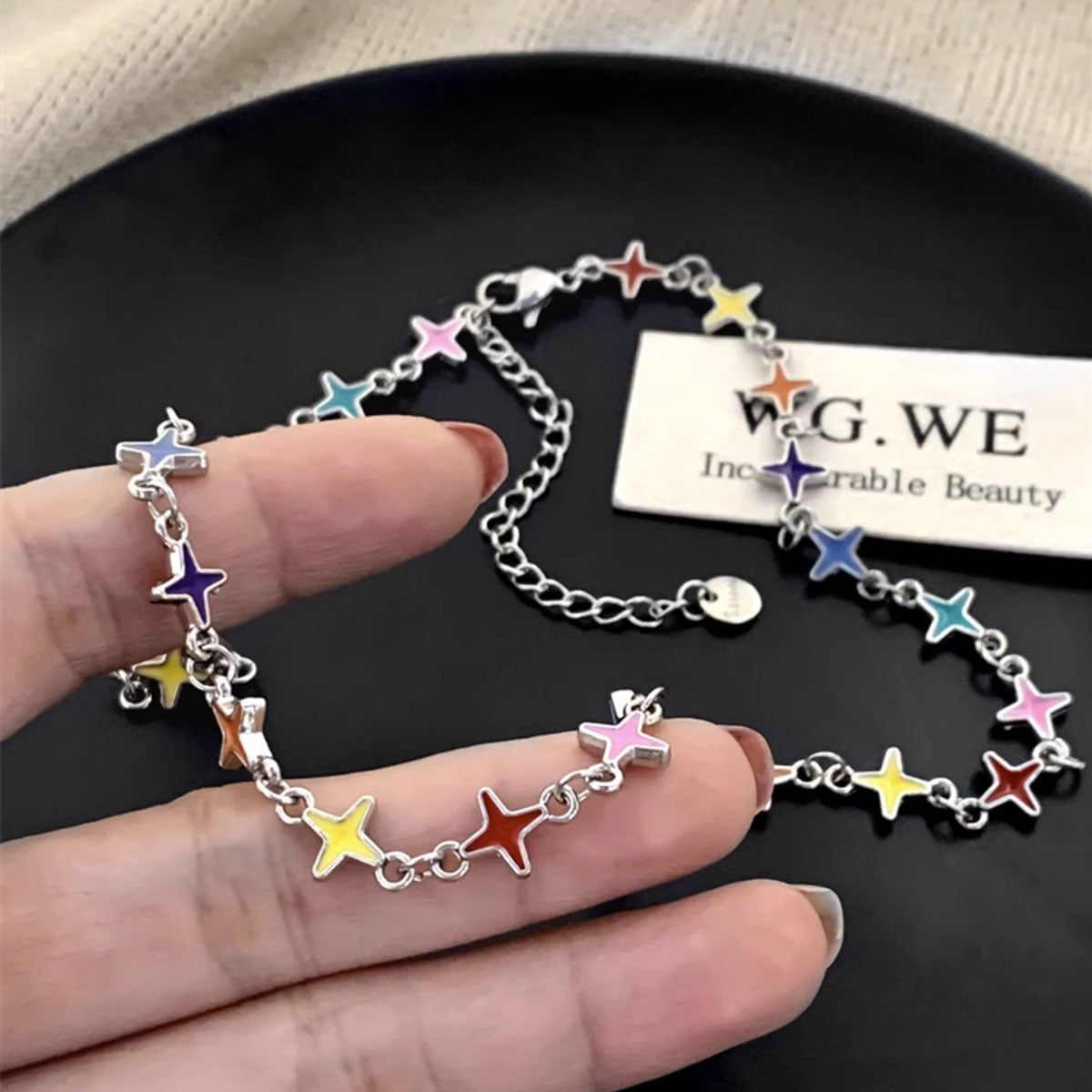Wholesale Colorful drop oil four Awn star necklace