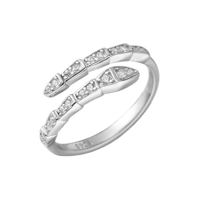 Wholesale S925 Sterling Silver Flash Diamond Snake Ring