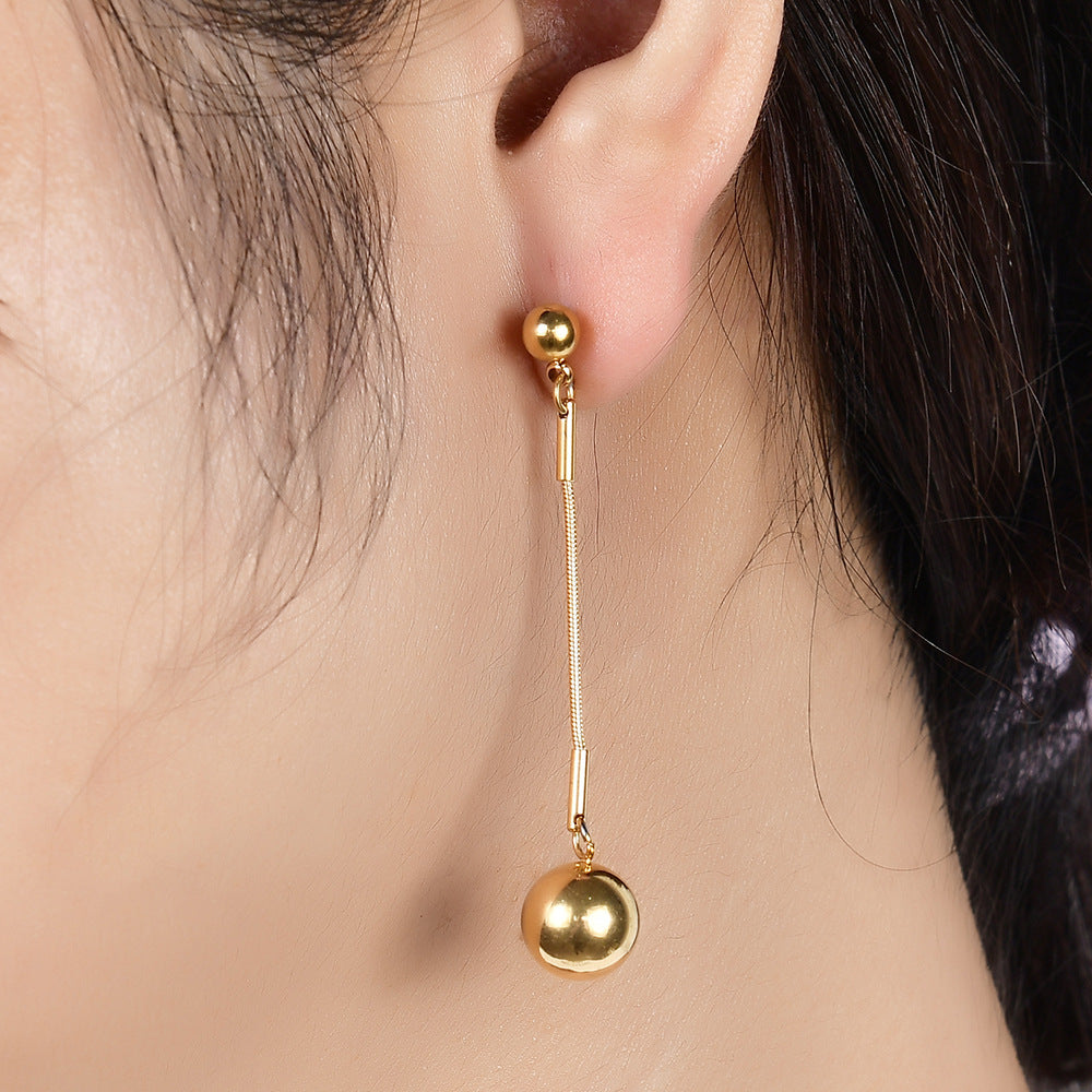 Wholesale 304 Titanium Steel Round Ball 18K Gold Minimalist Earrings