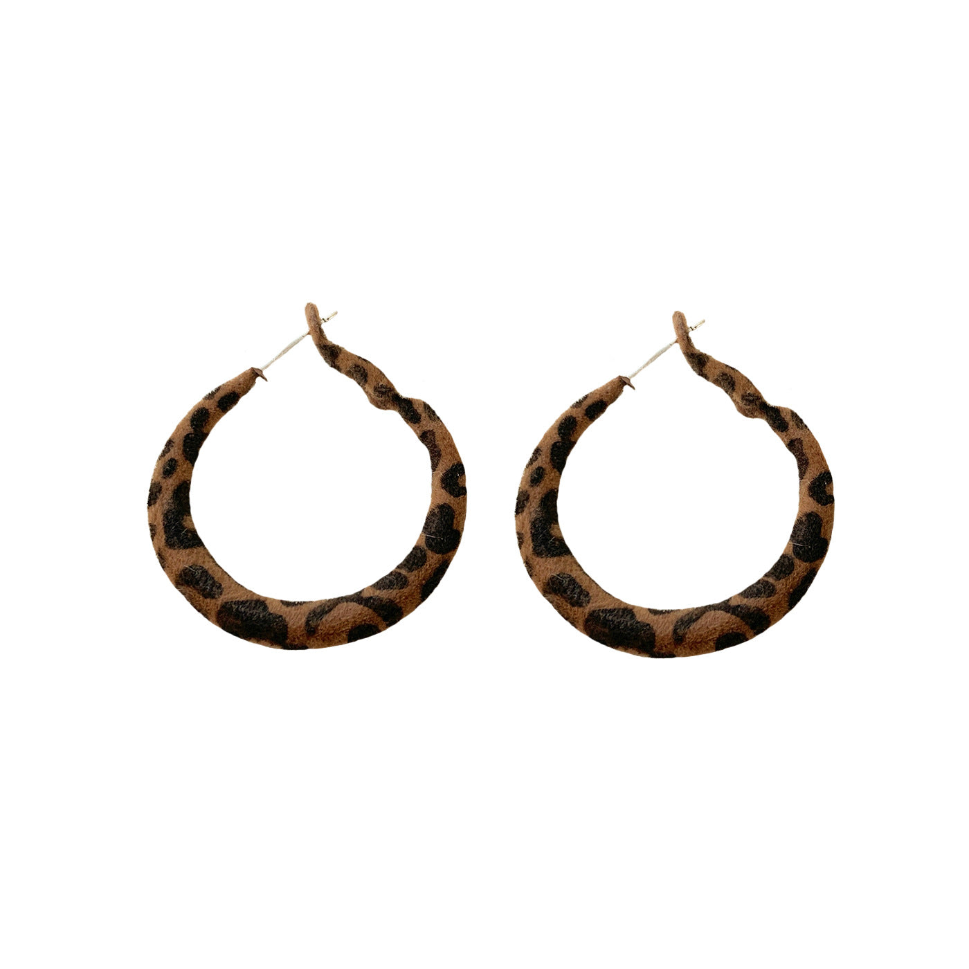 Wholesale Retro leopard print large hoop earrings  silver needle exaggerated earrings