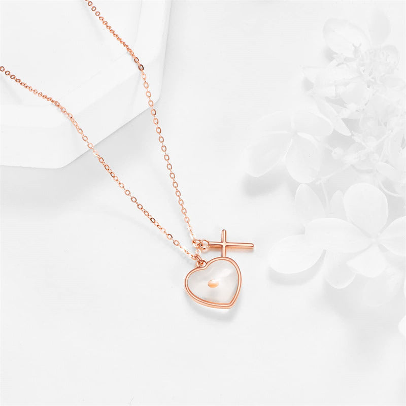 Wholesale Faith Rose Gold Heart Shape Cross Mustard Seed Stainless Steel Necklace ACC-NE-MS026