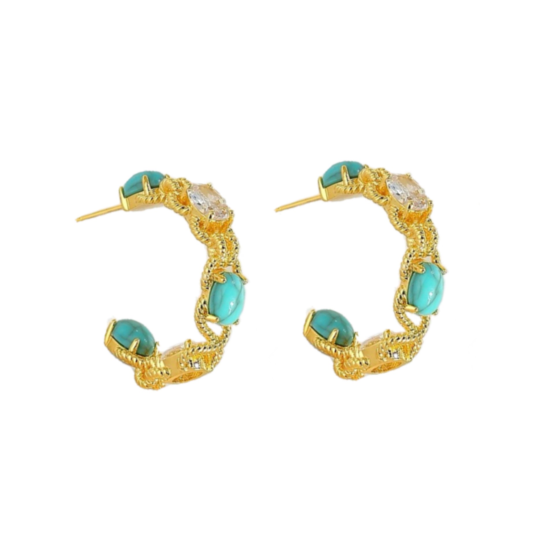 Wholesale  Light Luxury Turquoise Zircon C- shaped Earrings