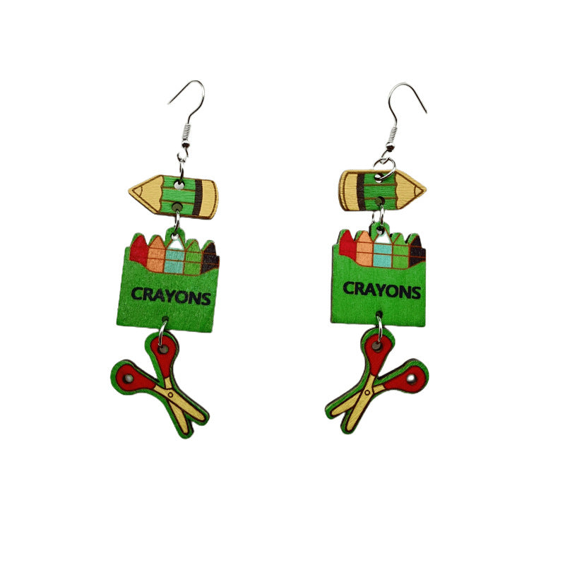 Wholesale Preppy Style Pencil Long Wood Earrings ACC-ES-FX044