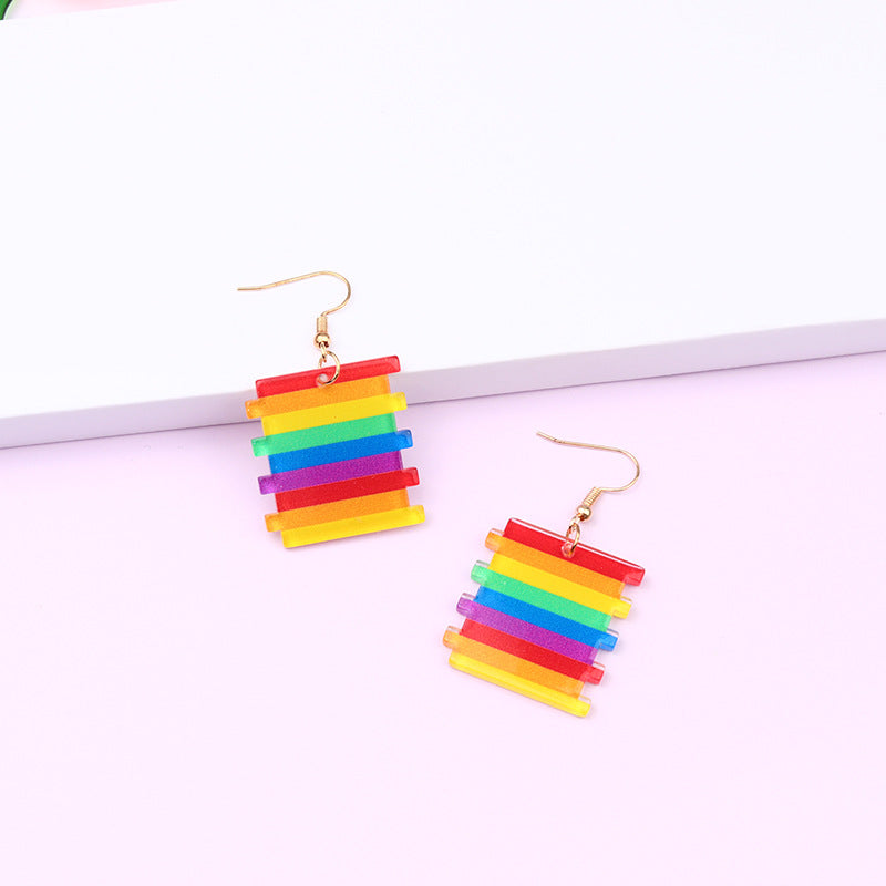 Wholesale Rainbow LGBT Pride Month Heart Shape Rainbow Dragonfly Acrylic Earrings ACC-ES-DA014