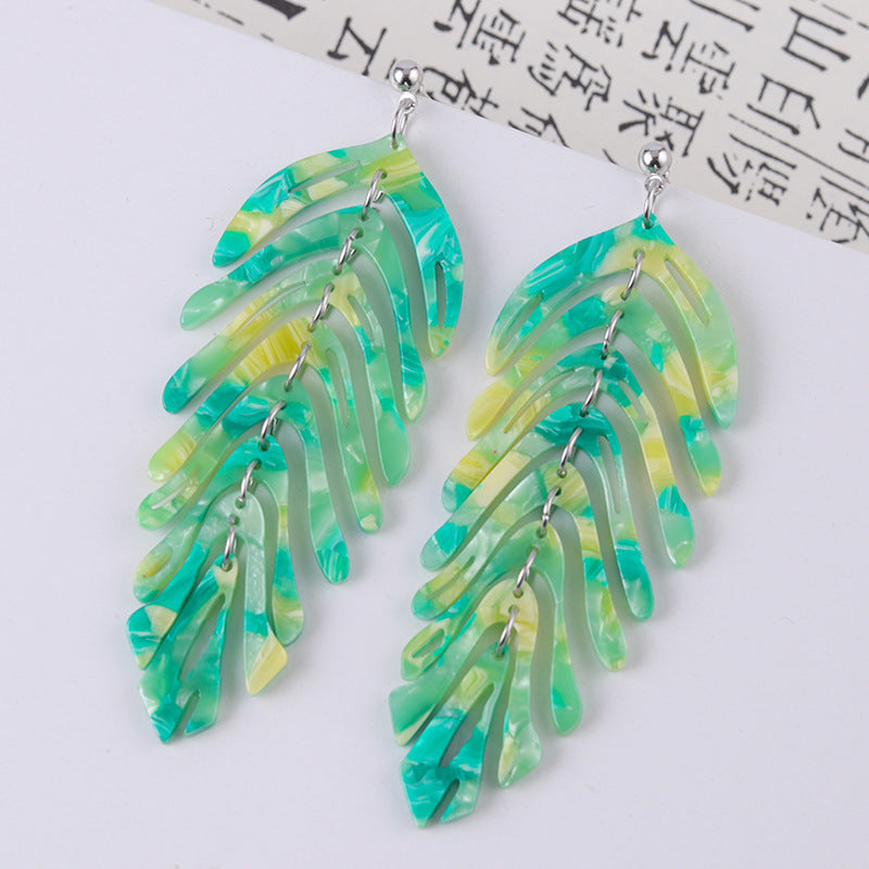 Wholesale leaf earrings fresh simple leaf acrylic acetate earrings Tassel Style