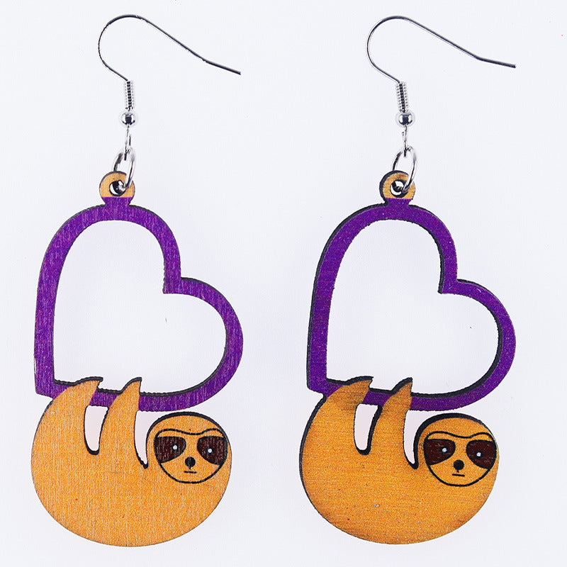 Wholesale Valentine's Day love Kaola wooden earrings