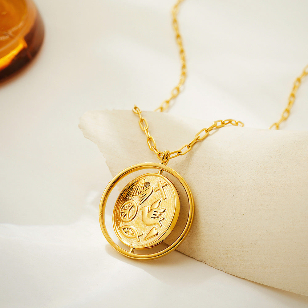 Wholesale  18K gold double-sided flip pendant sun inlaid diamond relief necklace