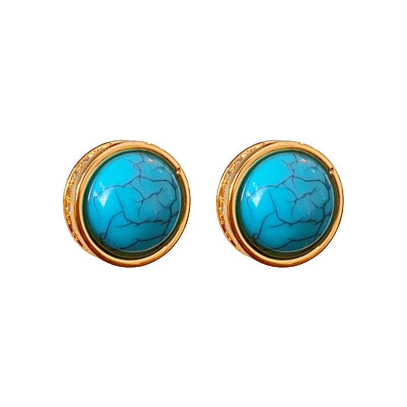 Wholesale Real Gold Electroplated Zircon Round Irregular Green Stud Earrings
