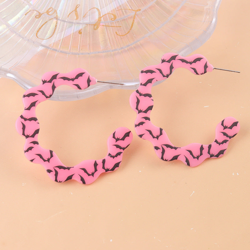Wholesale   Color Bat Ghost C Ring Acrylic Earrings