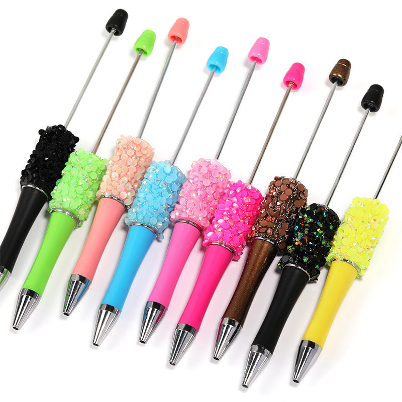 Wholesale 10pcs Beadable Pens Colorful Resin Rhinestone Fine Glitter Plastic DIY Beaded Pen ACC-PN-BLG003