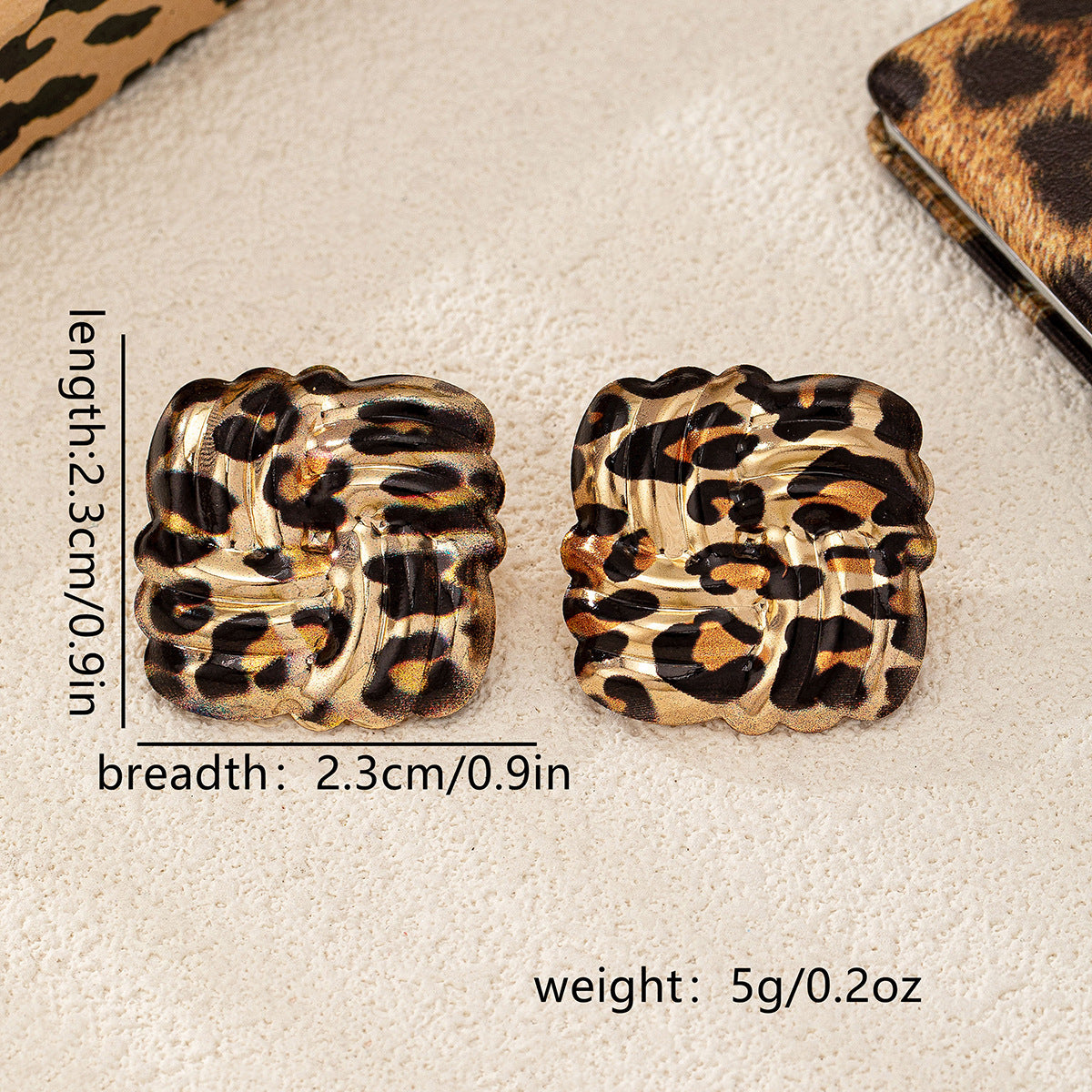 Wholesale Retro Geometric Leopard Print Square Earrings For Women Electroplated Alloy Jewelry Boutique Resale