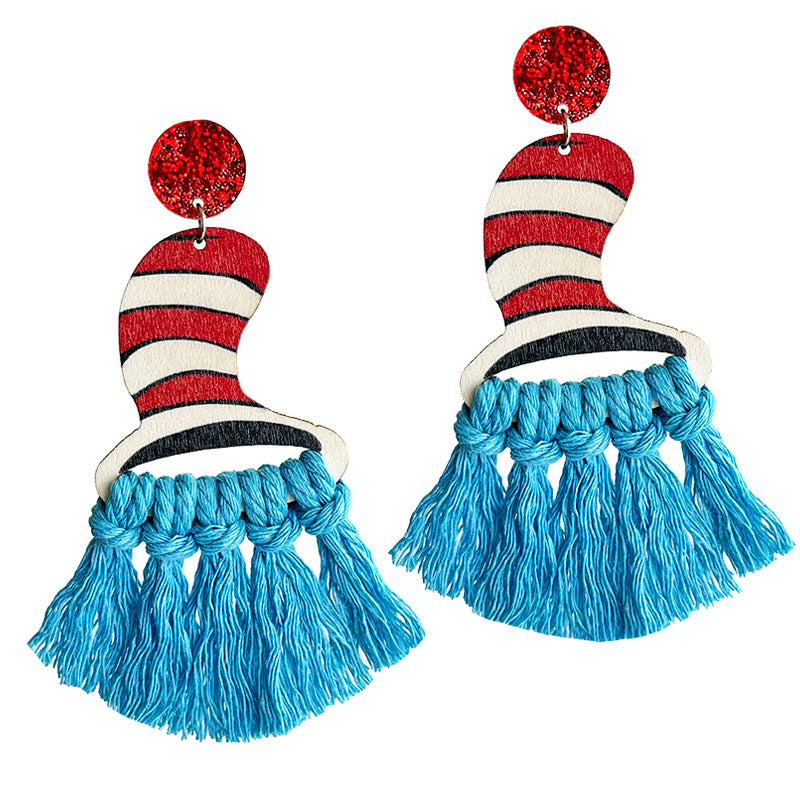 Wholesale Bohemian Handwoven Tassel Fan Earrings Wooden Geometric Fashion Accessory Boutique Resale Gift