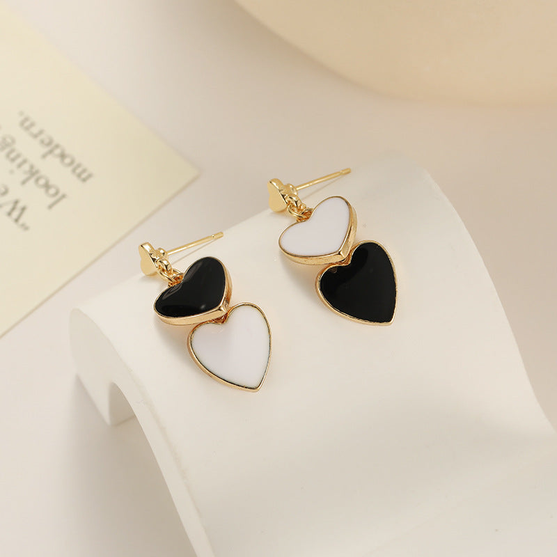 Wholesale s925 silver needle two-color love oil drop earrings