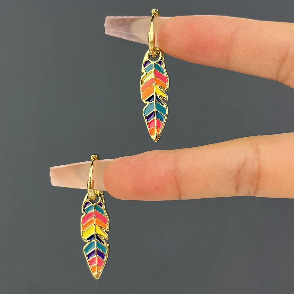 Wholesale Colorful Oil Drop Leaf Cactus Earrings ACC-ES-MLR006