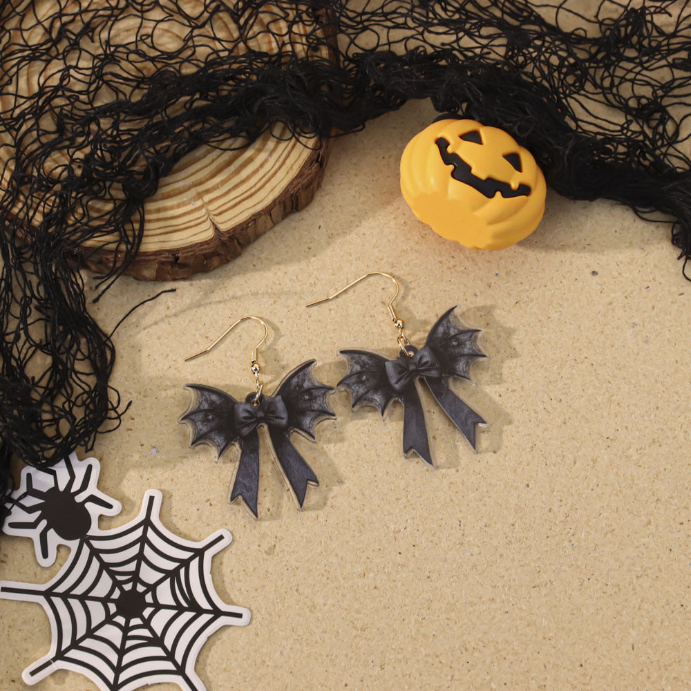 Wholesale Halloween Gothic Acrylic Evil Pumpkin Bow Earrings