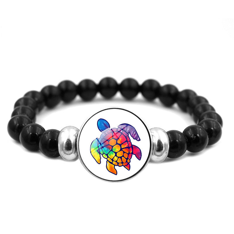 Wholesale Rendering Color Turtle Bracelet Black Elastic Beaded Resin Bracelet ACC-BT-JiaYun001