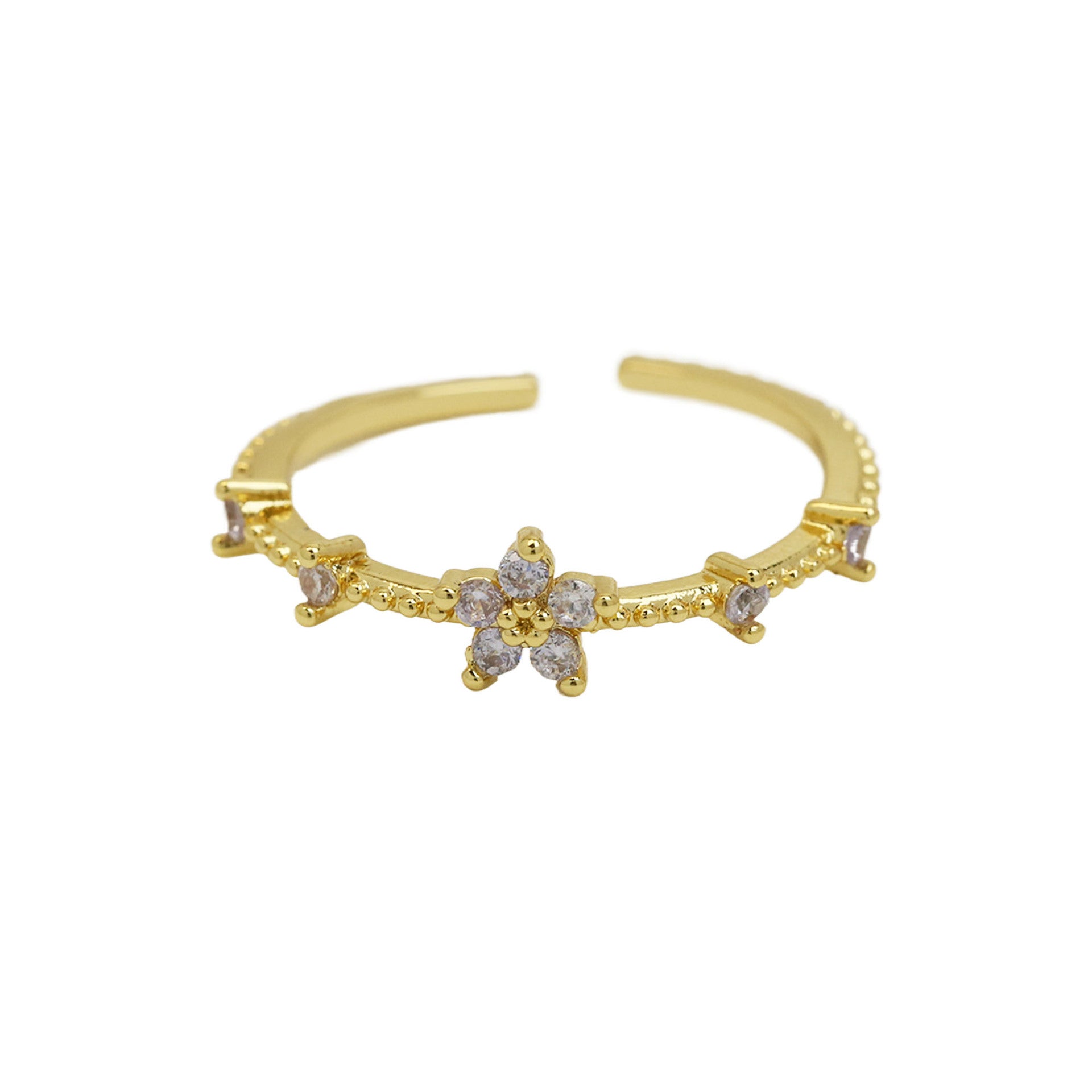 Wholesale  18k Brass Color Zirconium December Birthstone Small Flower Opening  Ring