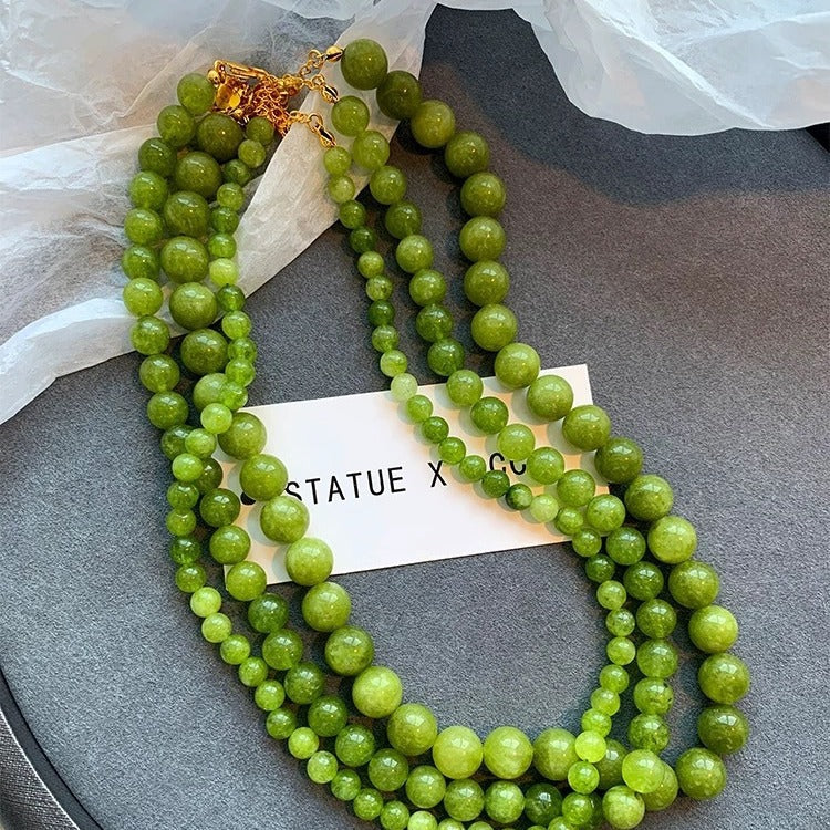 Wholesale Geometric Layered Agate Beaded Necklace Green 6mm Multi-layer Jewelry Accessory
