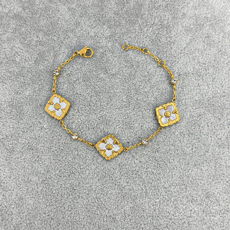 Wholesale Brushed Diamond Leaf Four Leaf Clover Bracelet ACCVIP-BT-Xiangou001