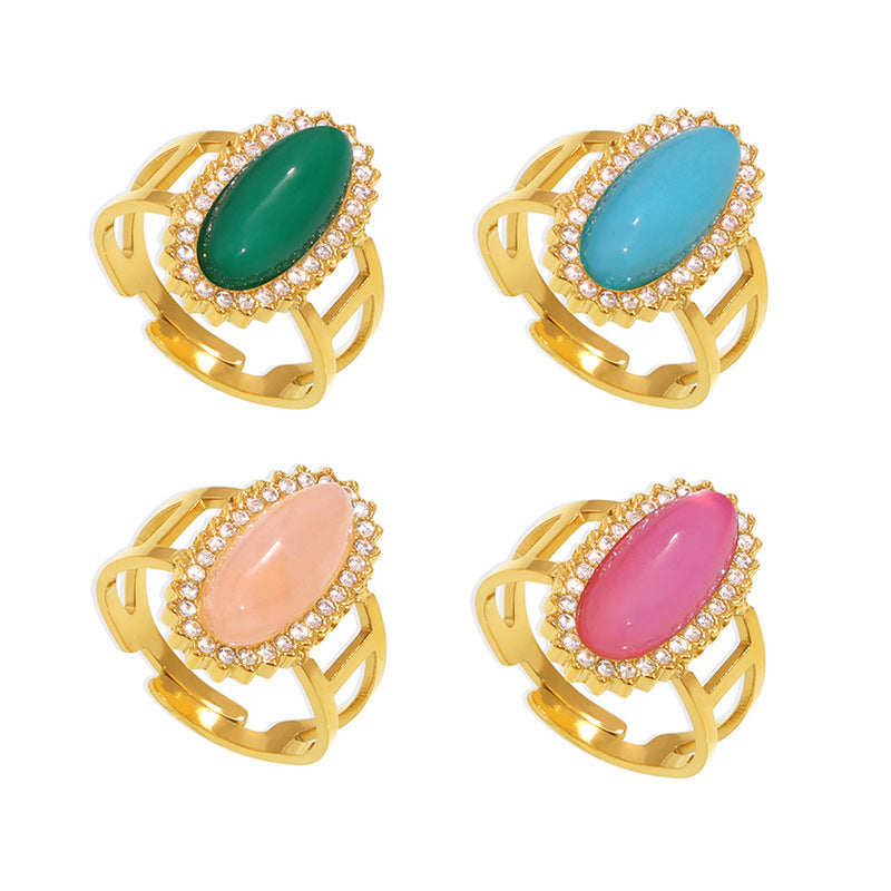 Wholesale Titanium Steel 3A zircon inlaid natural stone open ring