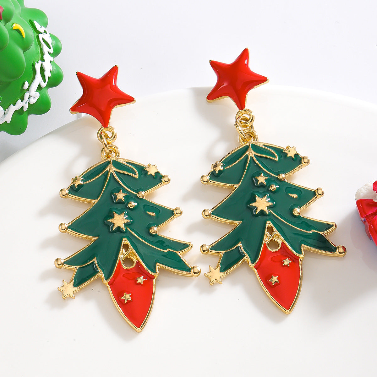 Wholesale Christmas tree electroplated oil drop earrings