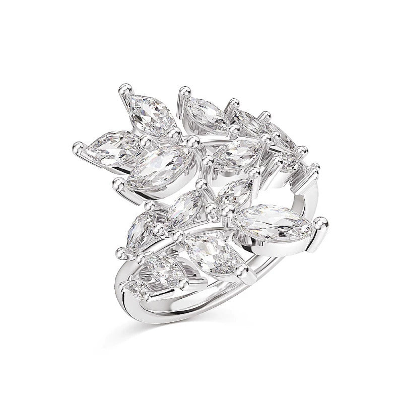 Wholesale Olive Branch Leaf Design Open Ring For Women Silver Tone Plated Copper Adjustable Trendy Jewelry Accessory Gift Boutique Resale