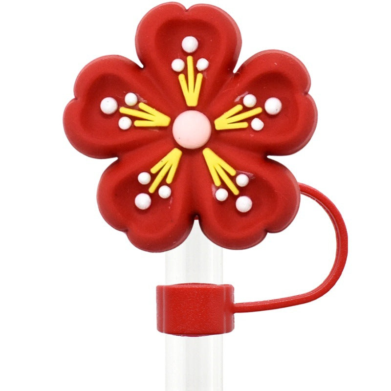 Wholesale   Random 100pcs three-dimensional flower 10mm PVC Soft Straw Tube Cap