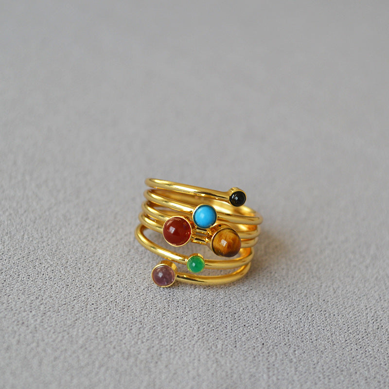 Wholesale Chic Geometric Layered Ring with Faux Stone,  Gold Plated Copper,  Everyday Jewelry Accessory