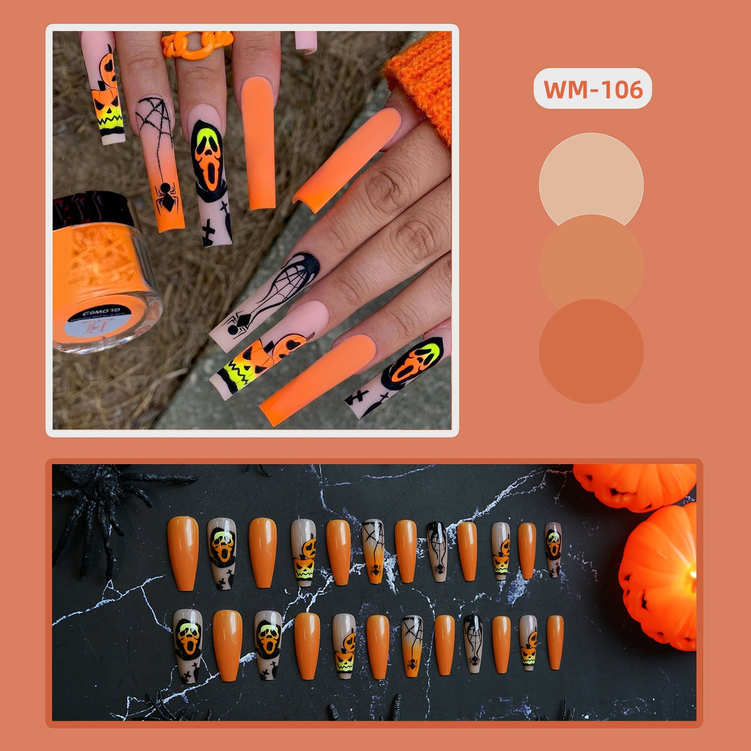 Wholesale 24 Pieces/ box  Pumpkin Nails Kits Nail Stickers