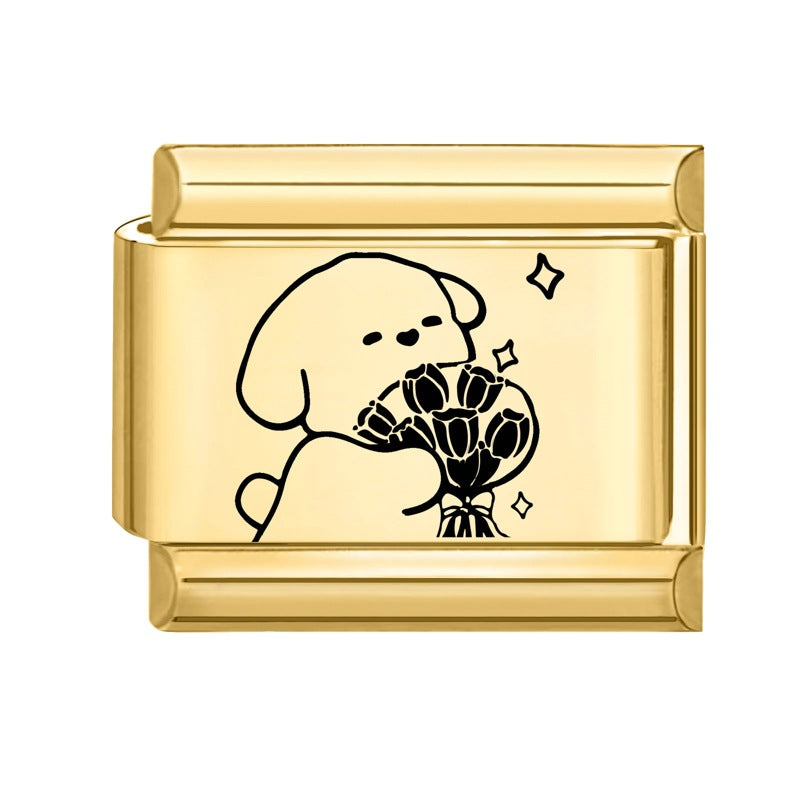 Wholesale Number &  Letter Italian Charms DIY square Single Section Creative Stainless Steel Composable Bracelet