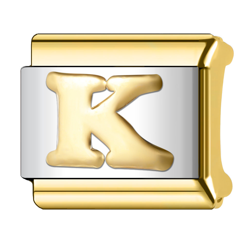 Wholesale  Italian Charm Bracelet 9mm DIY English Edge Gold Letter Series  Creative Stainless Steel Composable Bracelet