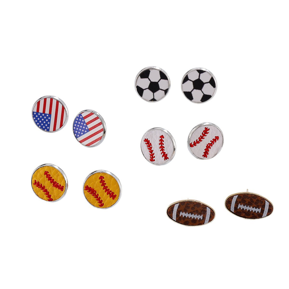 Wholesale Sports Ball American Flag Round Metal Base Earrings