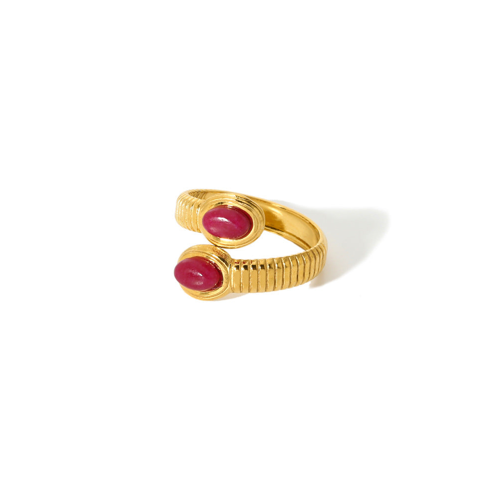 Wholesale Vintage Turquoise Open Ring Gold Plated Titanium Steel Fashion Jewelry Accessory