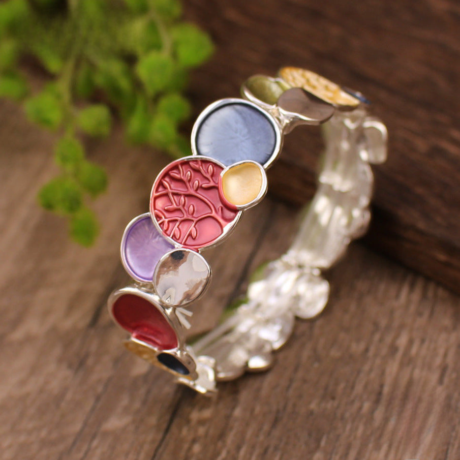 Wholesale  fortune tree round environmental protection alloy elastic bracelet