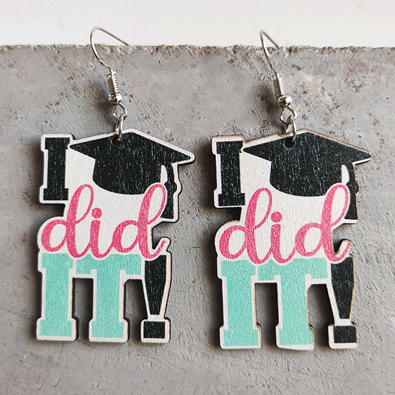 Wholesale Graduation Book and Cap Wooden Earrings Cute Student Gift Jewelry Accessory