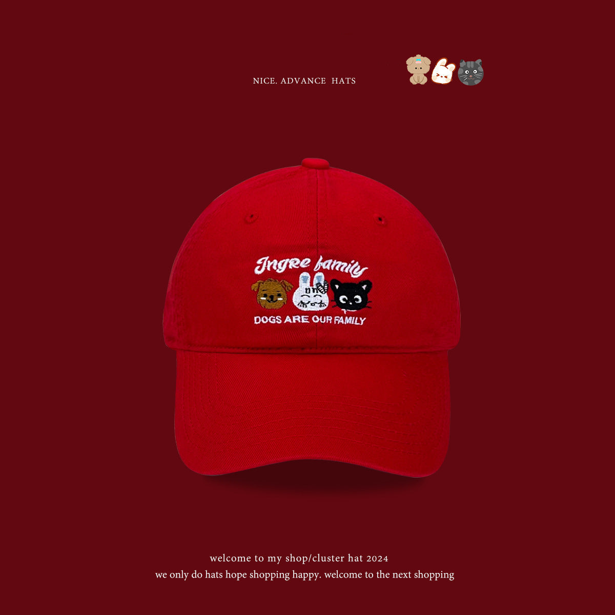 Wholesale cute cartoon animal embroidery cartoon cotton baseball cap